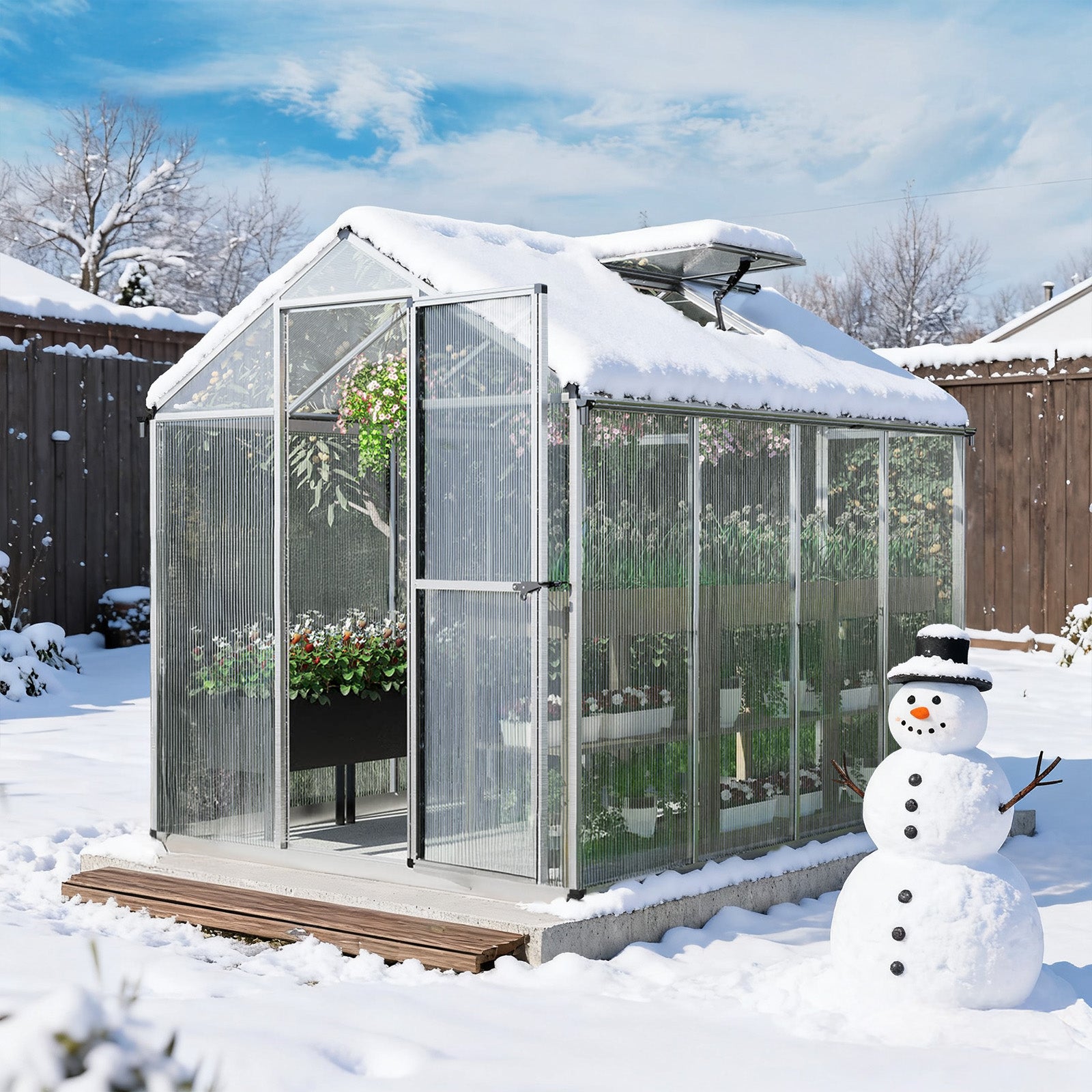 Heavy Duty Walk-in Polycarbonate Greenhouse with Vent & Door Lock