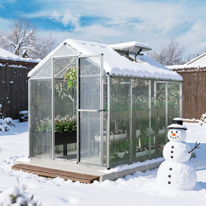 6x8/6x10 ft. Walk-in Polycarbonate Greenhouse with Roof Vent and Door lock