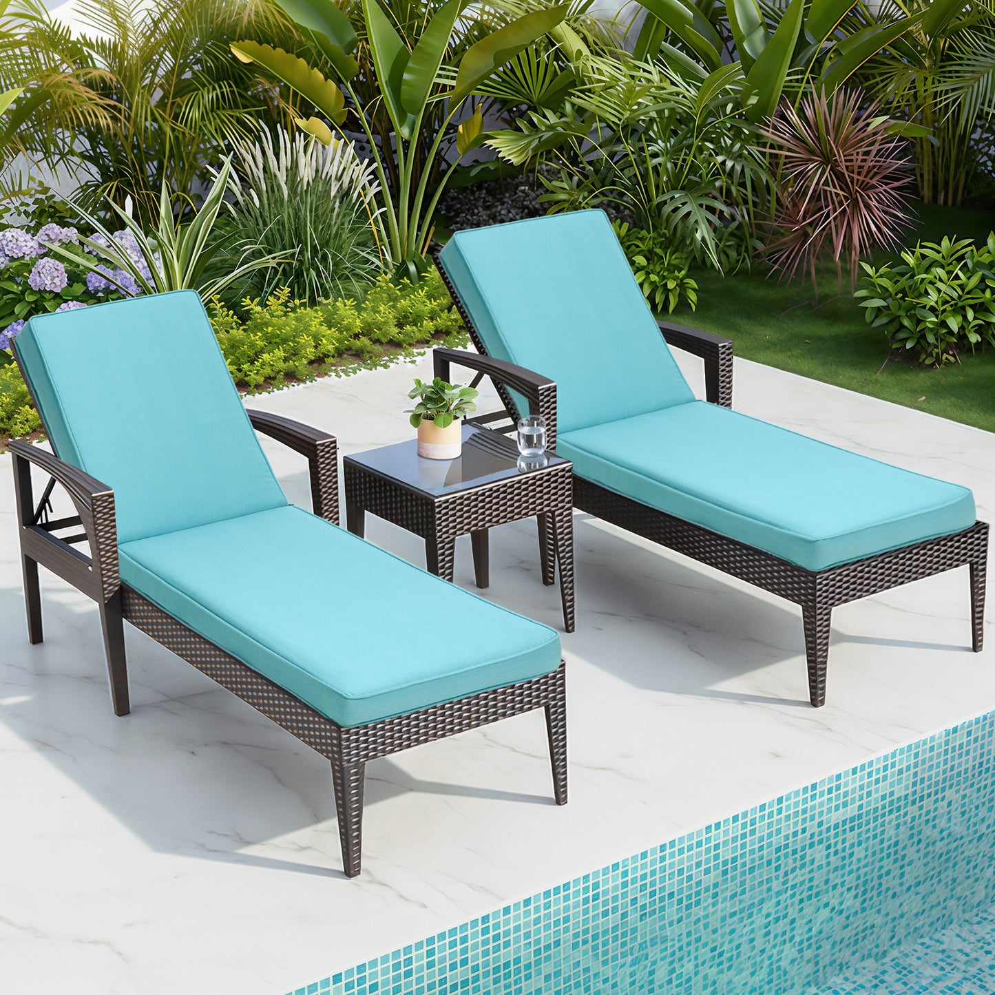 72x21x3 inch Patio Chaise Lounger Cushions Set of 2 - Blue