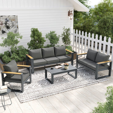 3 Seater Aluminum Sofa Couch Deep Seat - All-Weather Resistant Outdoor Conversation Set with Thick Cushions