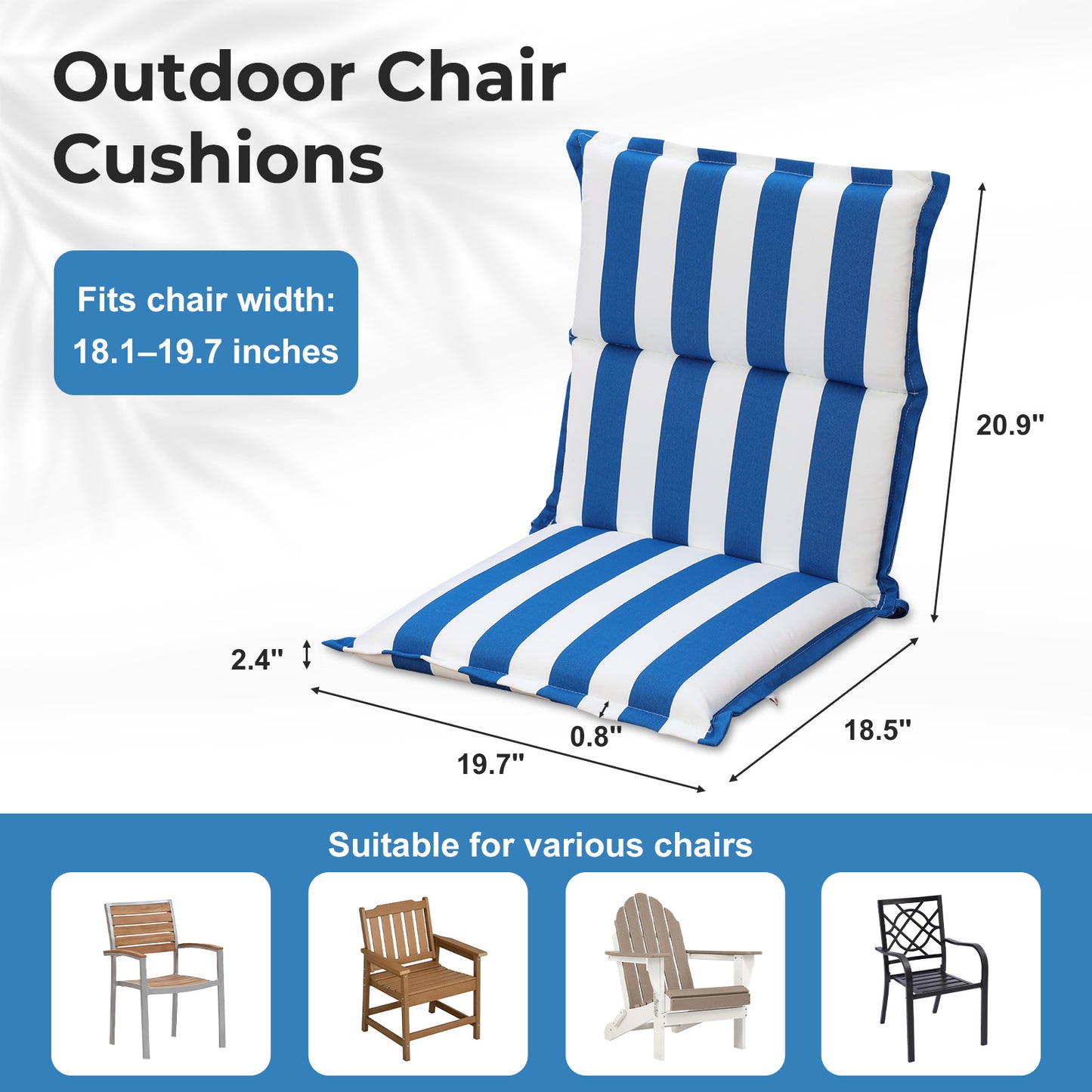 39x20x2.4 inch Outdoor Chair Cushions, Three-Section, Blue Stripe