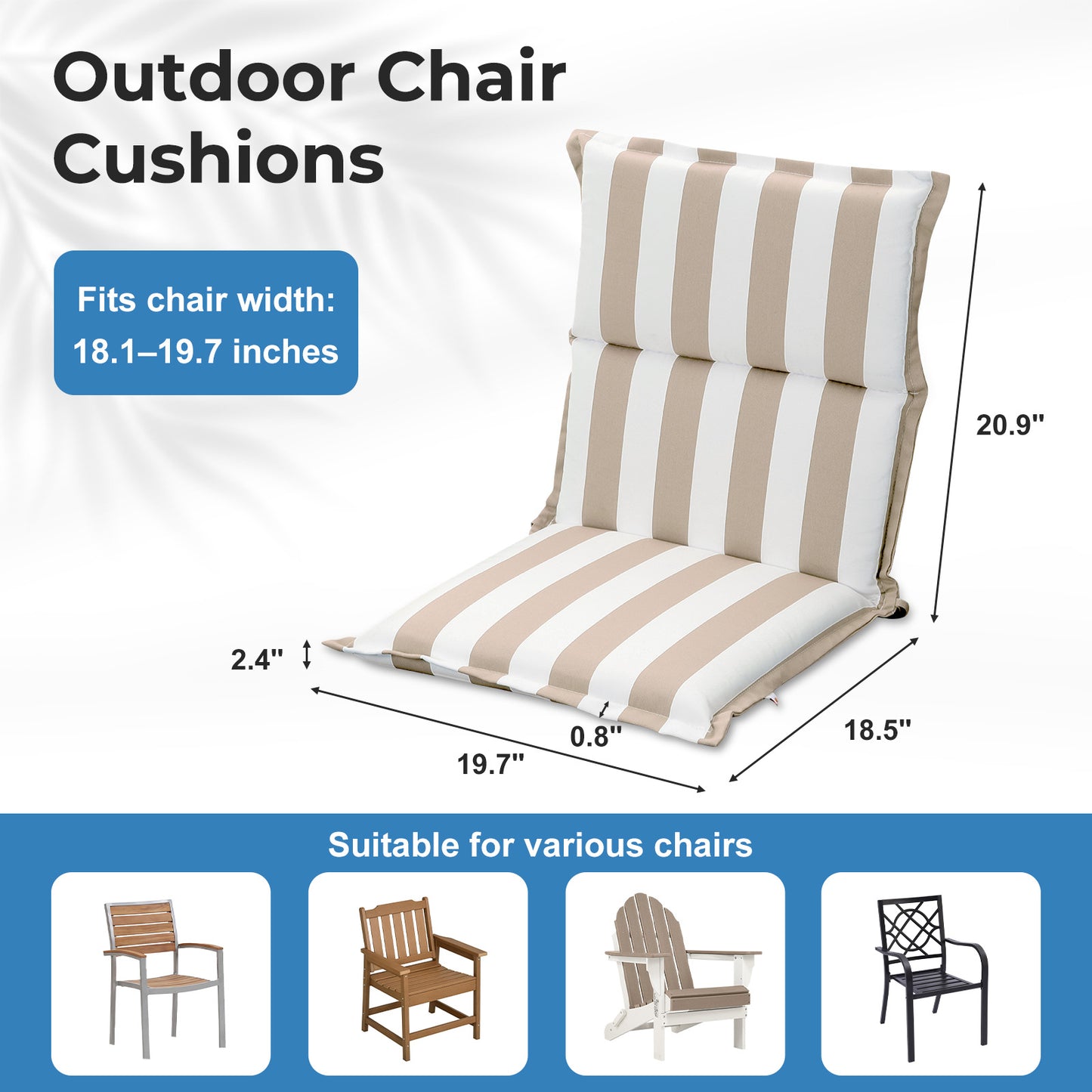 39x20x2.4 inch Outdoor Chair Cushions, Three-Section, Beige Stripe