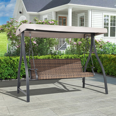 3-Seat Outdoor Rattan Patio Swing with Adjustable Canopy