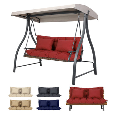 59" Tufted Porch Swing Cushions, Extra 5.1" Thick Outdoor Swing Bench Replacement Cushion with Backrest and 2 Pillows - Red