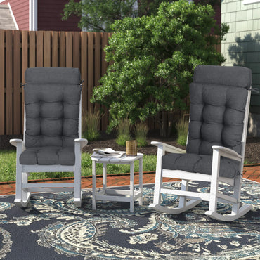Tufted Outdoor High Back Rocking Chair Cushion Set of 2, Dark Grey