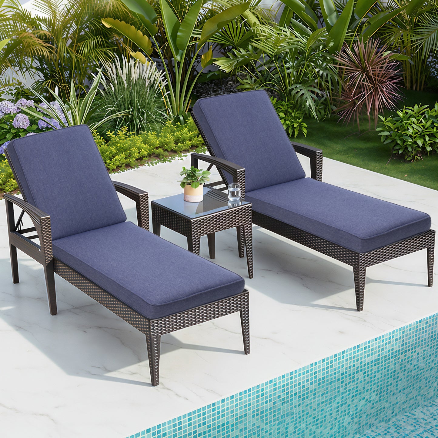 72x21x3 inch Patio Chaise Lounger Cushions Set of 2 - Dark Blue