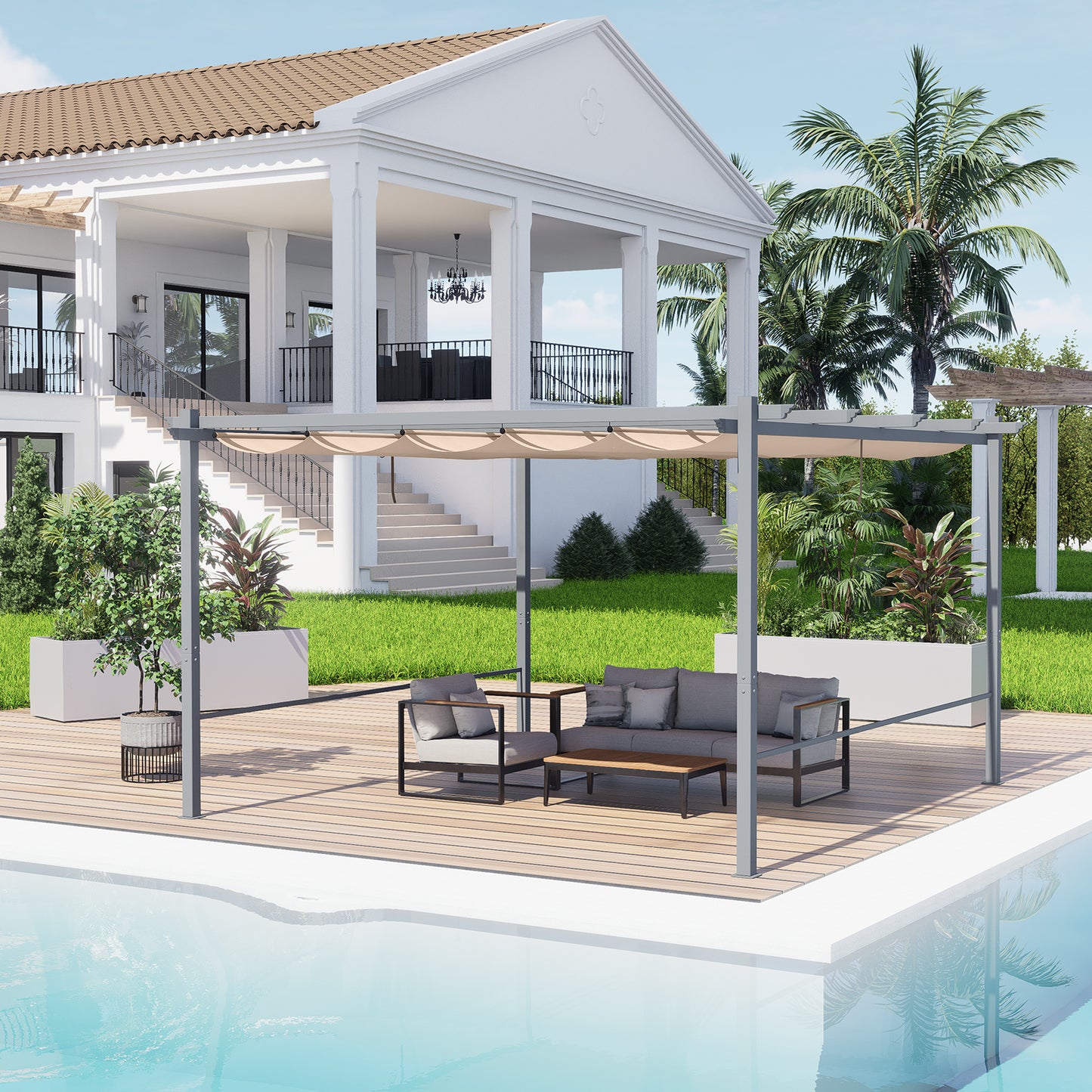 Pergola Replacement Canopy - Retractable Sun Shade Cover with Water-Resistant & UPF 50+ UV Blocking for Outdoor Patio Aoodor 