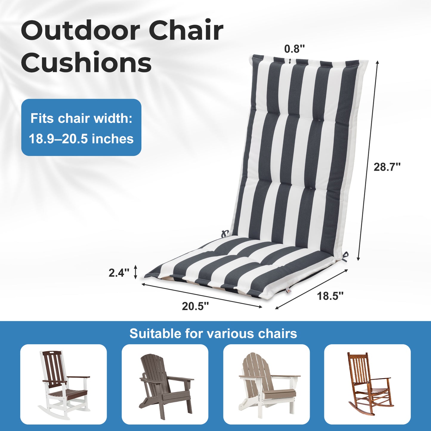 47x21x2.4 inch High Back Tufted Patio Chair Cushions, Grey Stripe
