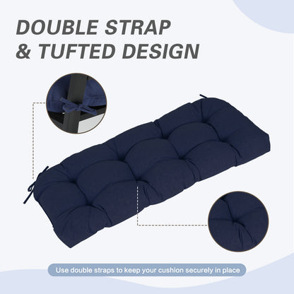 Outdoor Polyester Tufted Bench Cushion, Water & Fade Resistant, Dark Blue