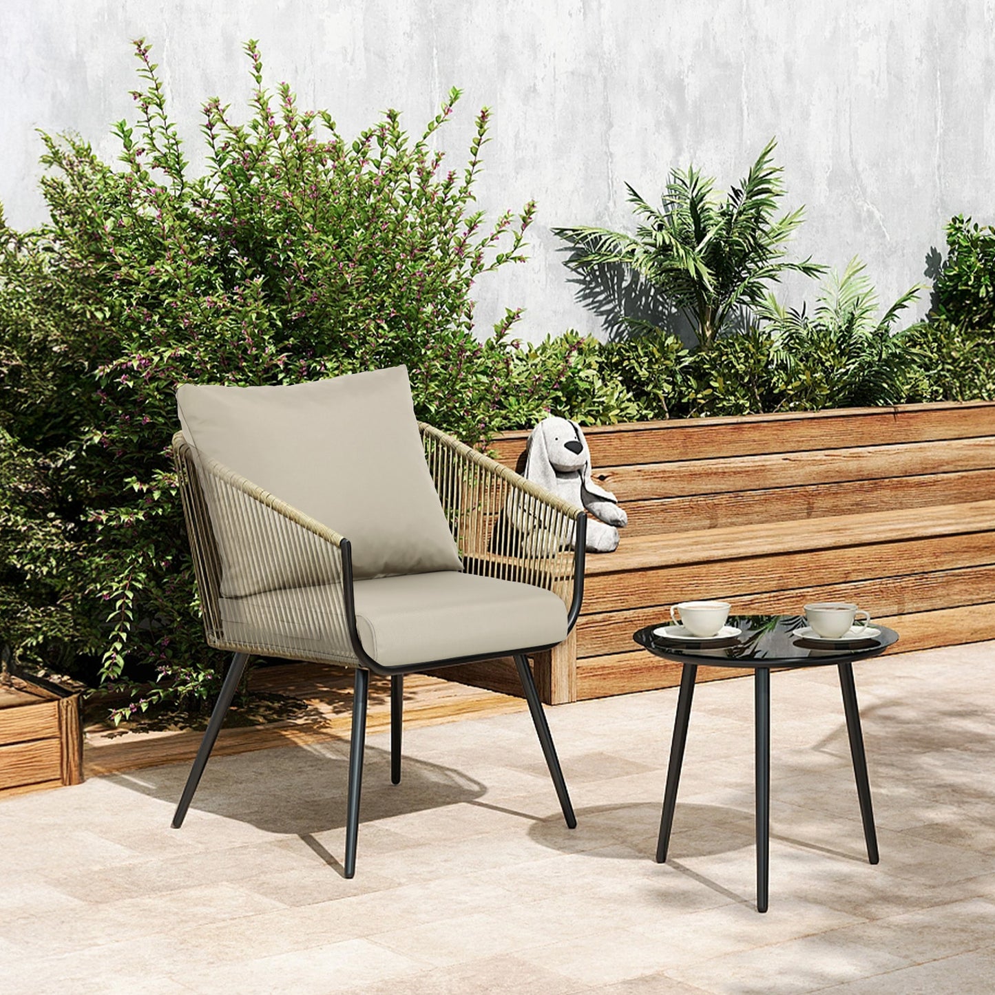 Outdoor Chair Cushions, Patio Deep Seat Cushions with Handle & Adjustable Straps - Khaki Aoodor 