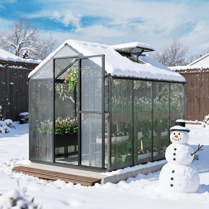 6x8/6x10 ft. Walk-in Polycarbonate Greenhouse with Roof Vent and Door lock