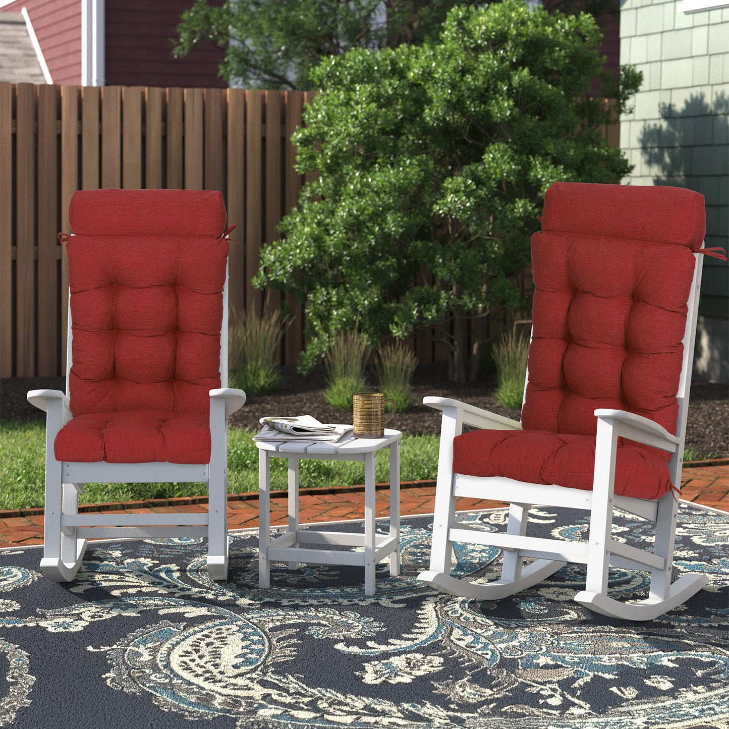 Tufted Outdoor High Back Rocking Chair Cushion Set of 2, Red