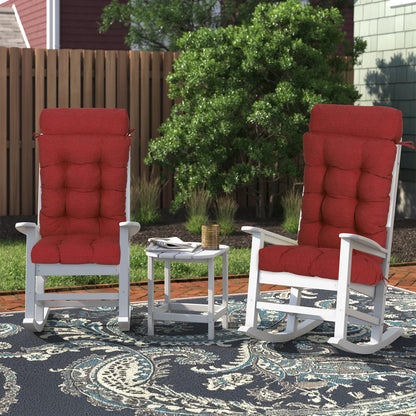 Tufted Outdoor High Back Rocking Chair Cushion Set of 2, Red