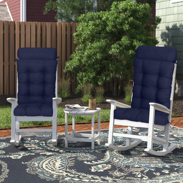 Tufted Outdoor High Back Rocking Chair Cushion Set of 2, Dark Blue