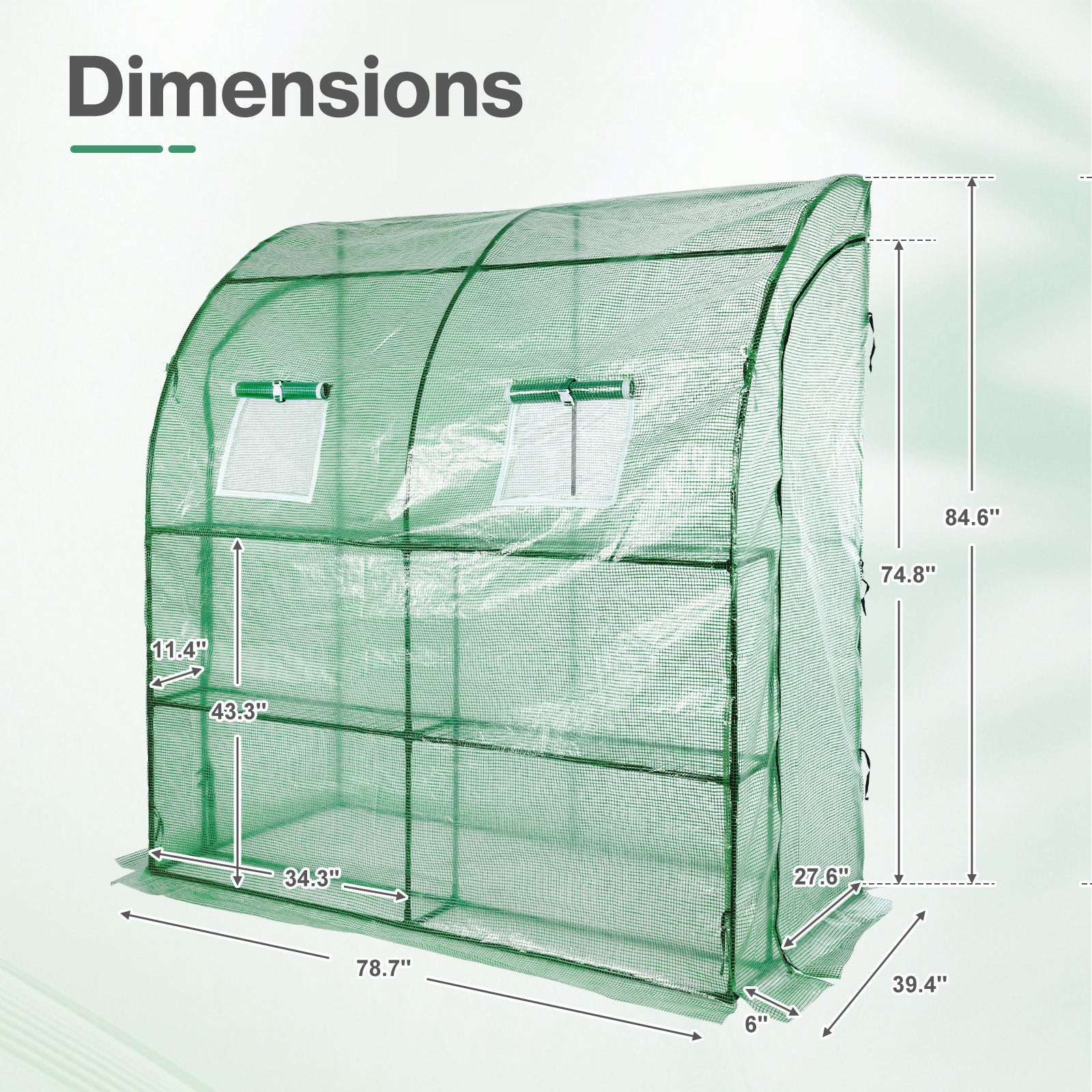 7x3x7 FT Lean to Greenhouse for Outdoors, Portable Walk-in Greenhouse - Aoodor 