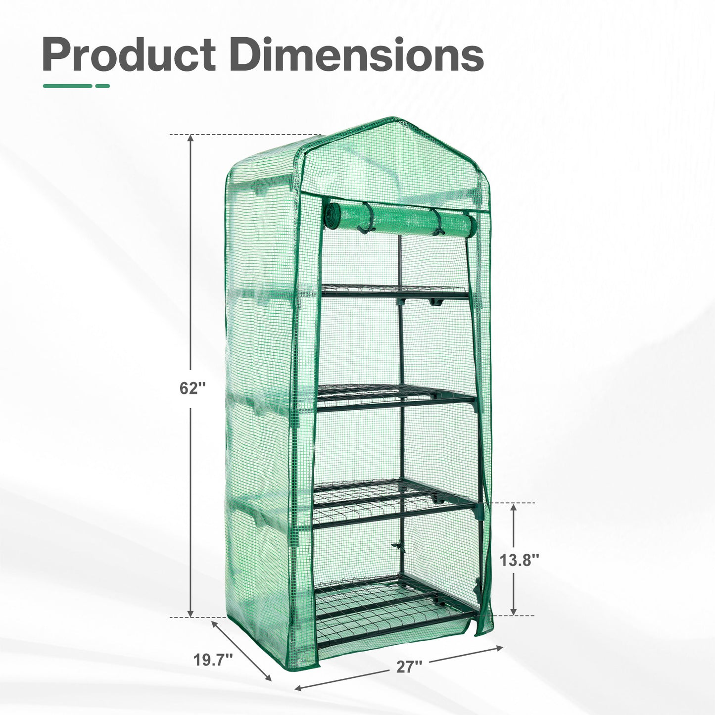 4 Tier Upgrade Greenhouse with Protective PE Base, Green