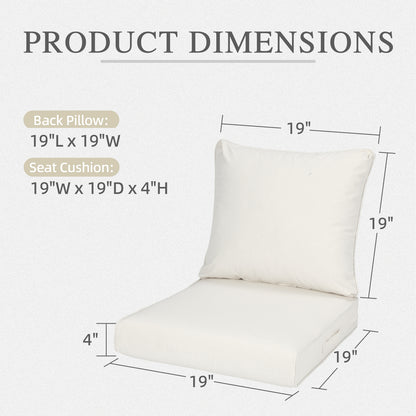 Outdoor Deep Seat Cushion Set, Waterproof Patio Chair Cushions, Ivory White