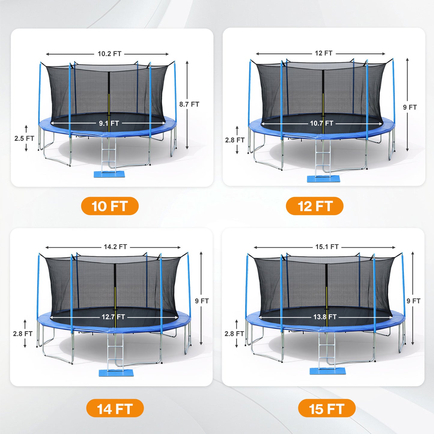 Outdoor Trampoline, Recreational Trampoline with Enclosure Inner-Safety Net and Ladder for Kids
