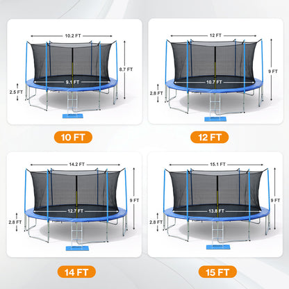 Outdoor Trampoline, Recreational Trampoline with Enclosure Inner-Safety Net and Ladder for Kids