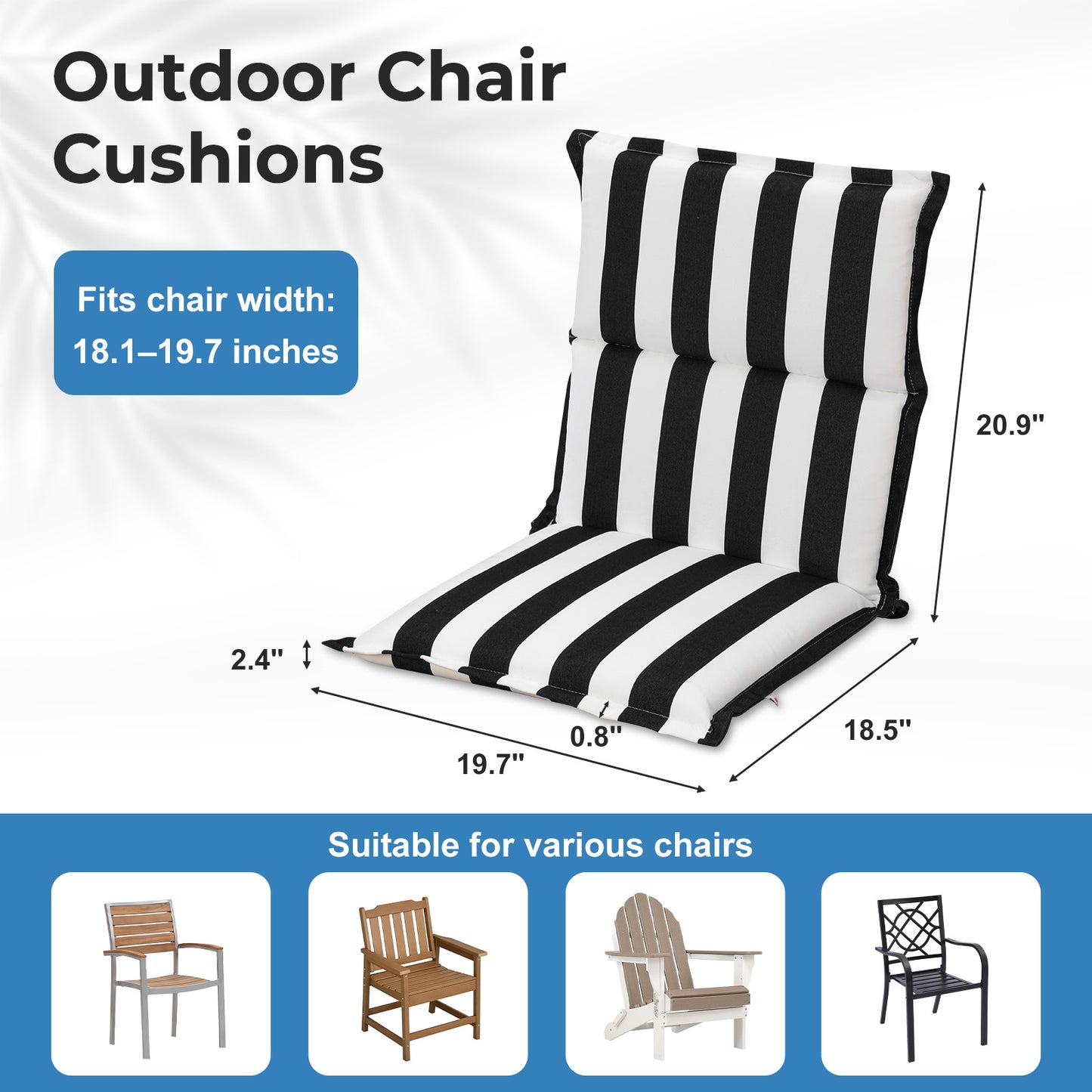 39x20x2.4 inch Outdoor Chair Cushions, Three-Section, Black Stripe