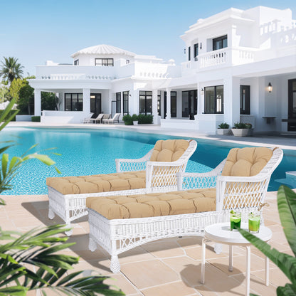 76"x22"x5.1" Polyester Tufted Chaise Lounge Cushion for Outdoor Wicker Chaise Lounge Use, 2 Packs - Brown
