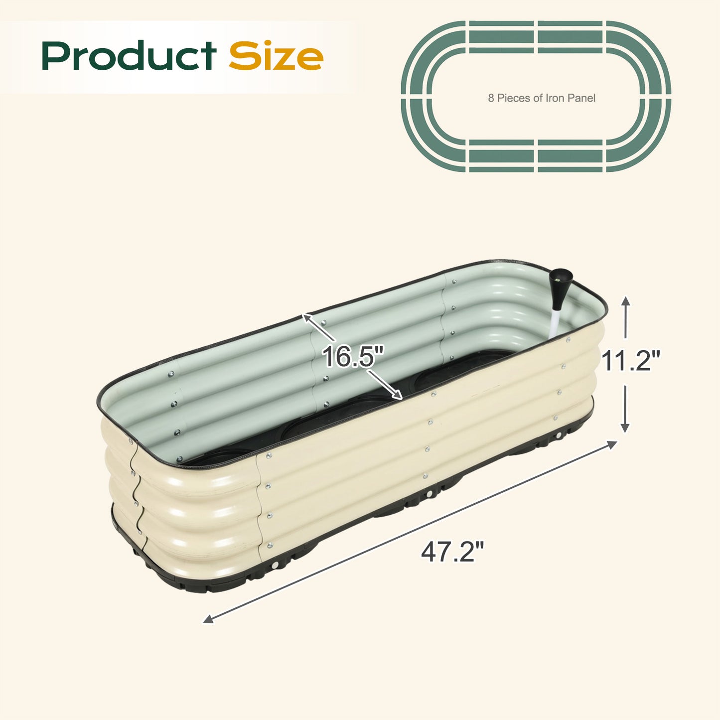 11" Tall Galvanized Raised Garden Bed, Self-Watering Planter Box - 47"x16.5"