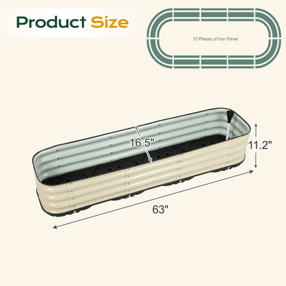 11" Tall Galvanized Raised Garden Bed, Self-Watering Planter Box - 63"x16.5"