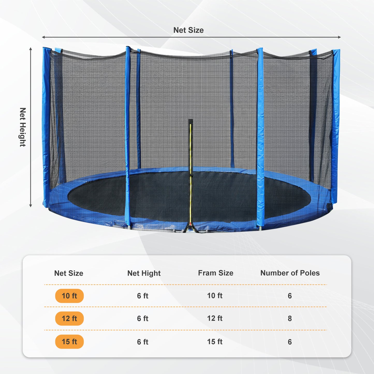 Trampoline Replacement Net for Round Frame Trampolines, Safety Enclosure Net