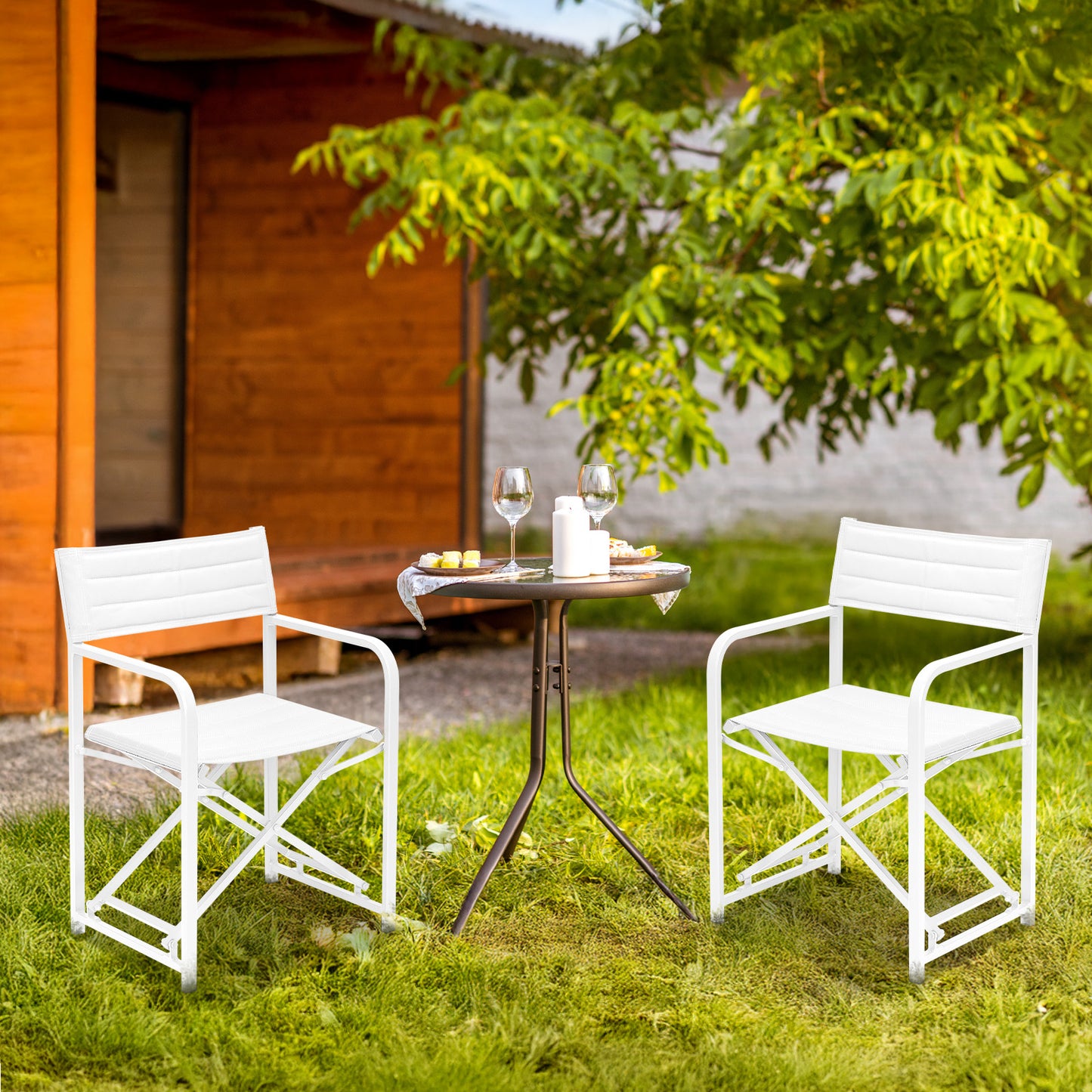 34(H) inch Outdoor Camping Chairs, Portable Patio Director's Chairs with Folding Aluminum Frame