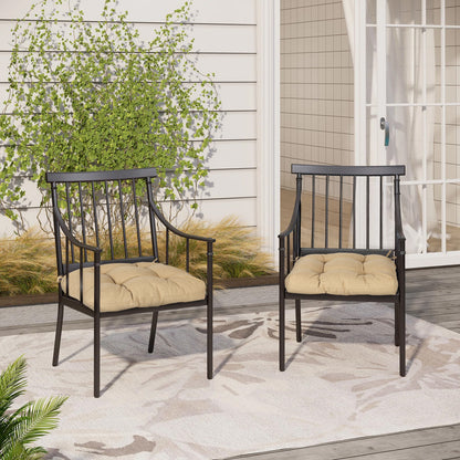19x19x5 Inch Tufted Outdoor Chair Cushions, Water and Fade Resistant Polyester Dining Chair Pads with Ties - Brown