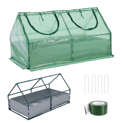 Raised Garden Bed with Mini Greenhouse Cover, Green PE Planter Box Kit