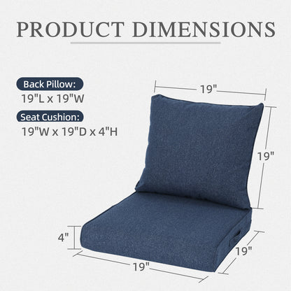 Outdoor Deep Seat Cushion Set, Waterproof Patio Chair Cushions, Navy Blue