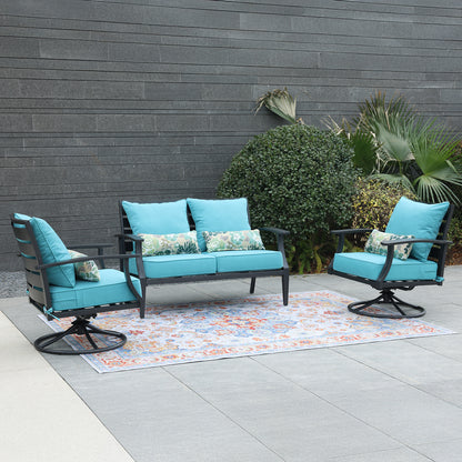 Patio Deep Chair Cushion, 2 Back 2 Seater 2 Pillow, Blue