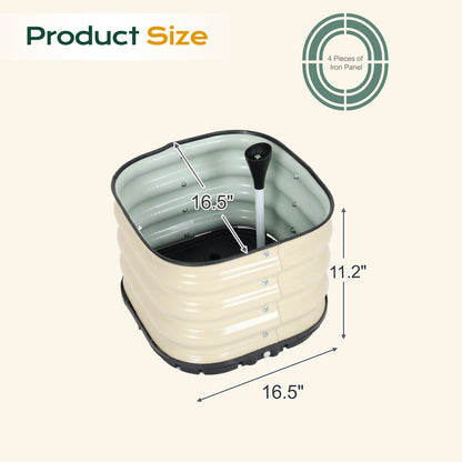 11" Tall Galvanized Raised Garden Bed, Self-Watering Planter Box - 16.5"x16.5"