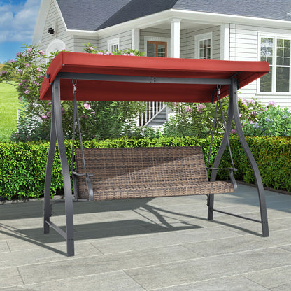 3-Seat Outdoor Rattan Patio Swing with Adjustable Canopy