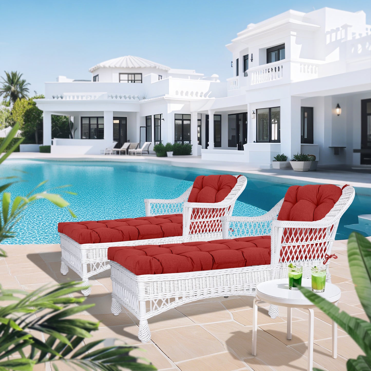 76"x22"x5.1" Polyester Tufted Chaise Lounge Cushion for Outdoor Wicker Chaise Lounge Use, 2 Packs - Red Aoodor 