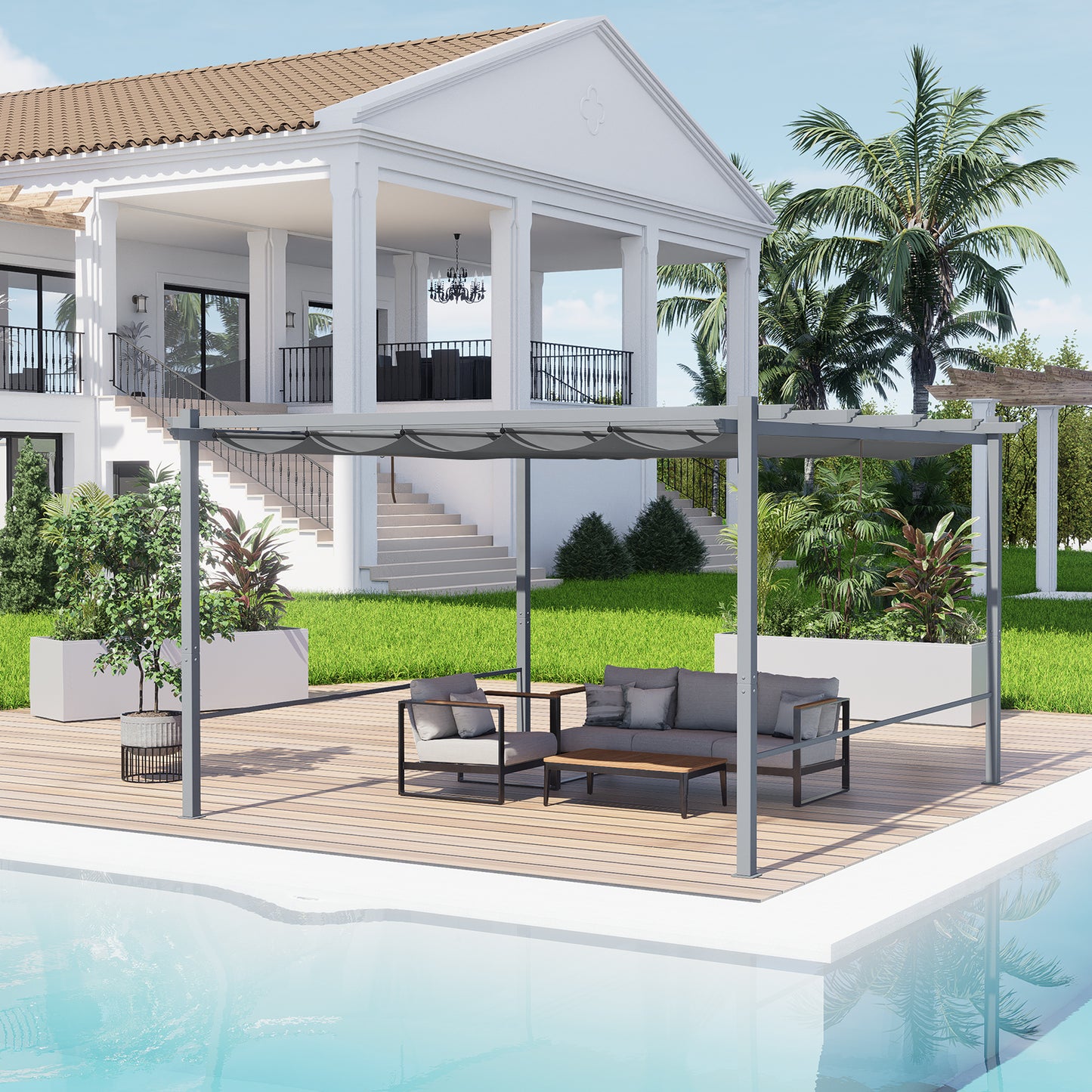 Pergola Replacement Canopy - Retractable Sun Shade Cover with Water-Resistant & UPF 50+ UV Blocking for Outdoor Patio Aoodor 