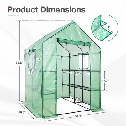 Walk-in Greenhouse with 8 Shelves, Outdoor Garden Plant House with PE Cover