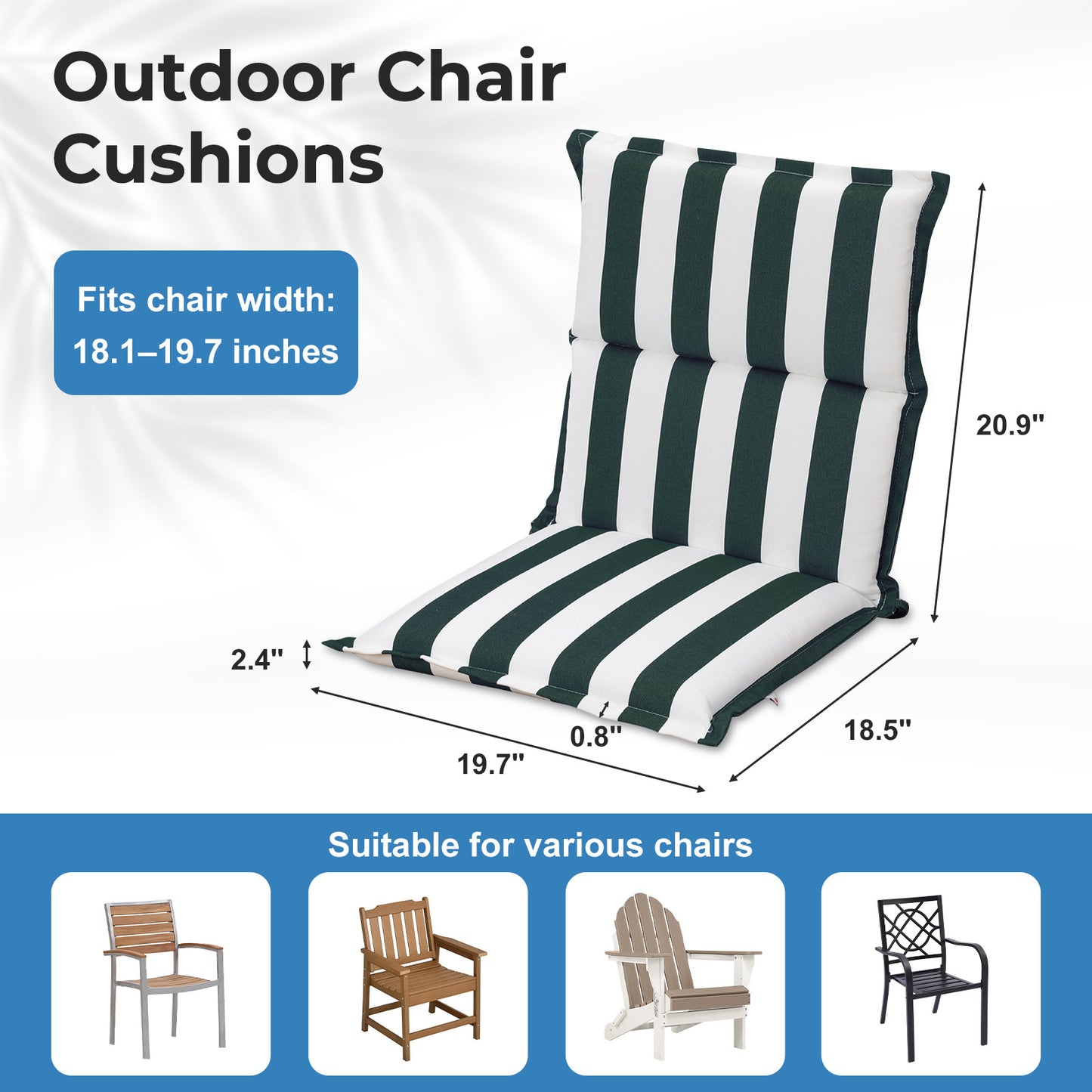 39x20x2.4 inch Outdoor Chair Cushions, Three-Section, Green Stripe