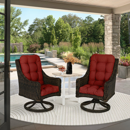 Outdoor High Back Tufted Adirondack Chair Cushion, Patio Rocking Chair Cushions with Ties, Set of 2, Red