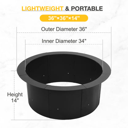 36 inch Metal Fire Pit Ring, Large Portable Outdoor Firepit - Aoodor 