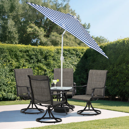 9 ft. Outdoor Patio Market Umbrella Aluminum Frame with Push Button Tilt Crank and 8 Steel Ribs-Dark Blue and White