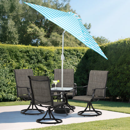 9 ft. Outdoor Patio Market Umbrella Aluminum Frame with Push Button Tilt Crank and 8 Steel Ribs-Light Blue and White