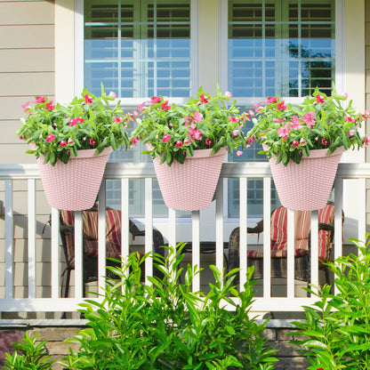 12 inch Balcony Rattan Railing Planter Box with Adjustable Brackets - Set of 4