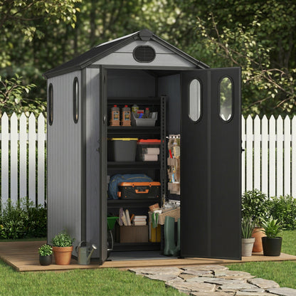 Outdoor Resin Storage Shed with Windows, Mesh Vents and Lockable Door