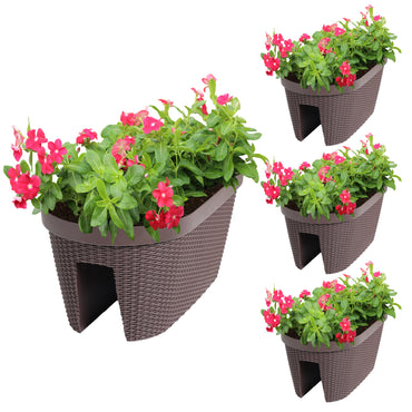 Aoodor Balcony Rattan Pattern Railing Planter Box with Drainage Holes and Adjustable Brackets