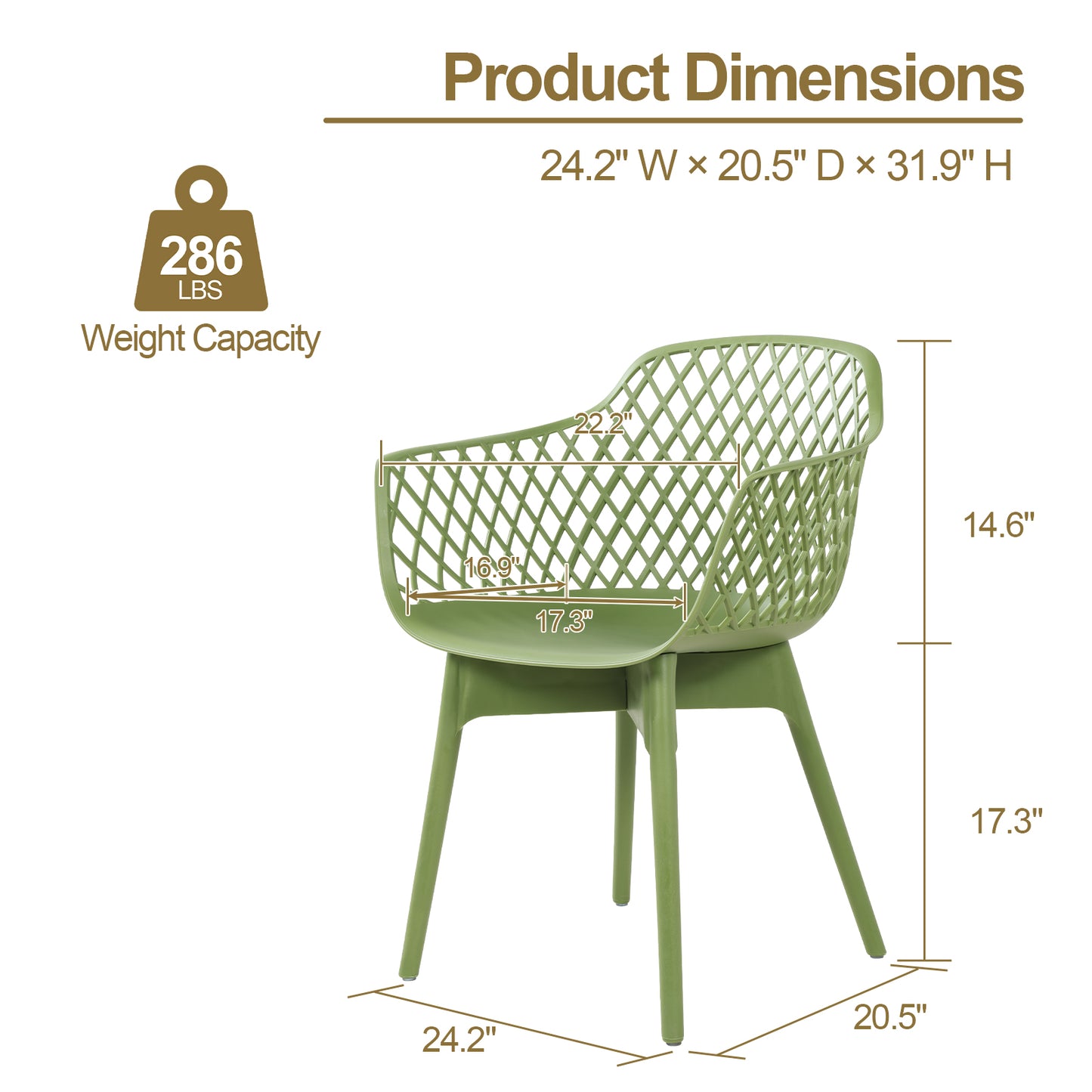 Modern Dining Chairs Set, Weather-Resistant Plastic Cafe Chairs