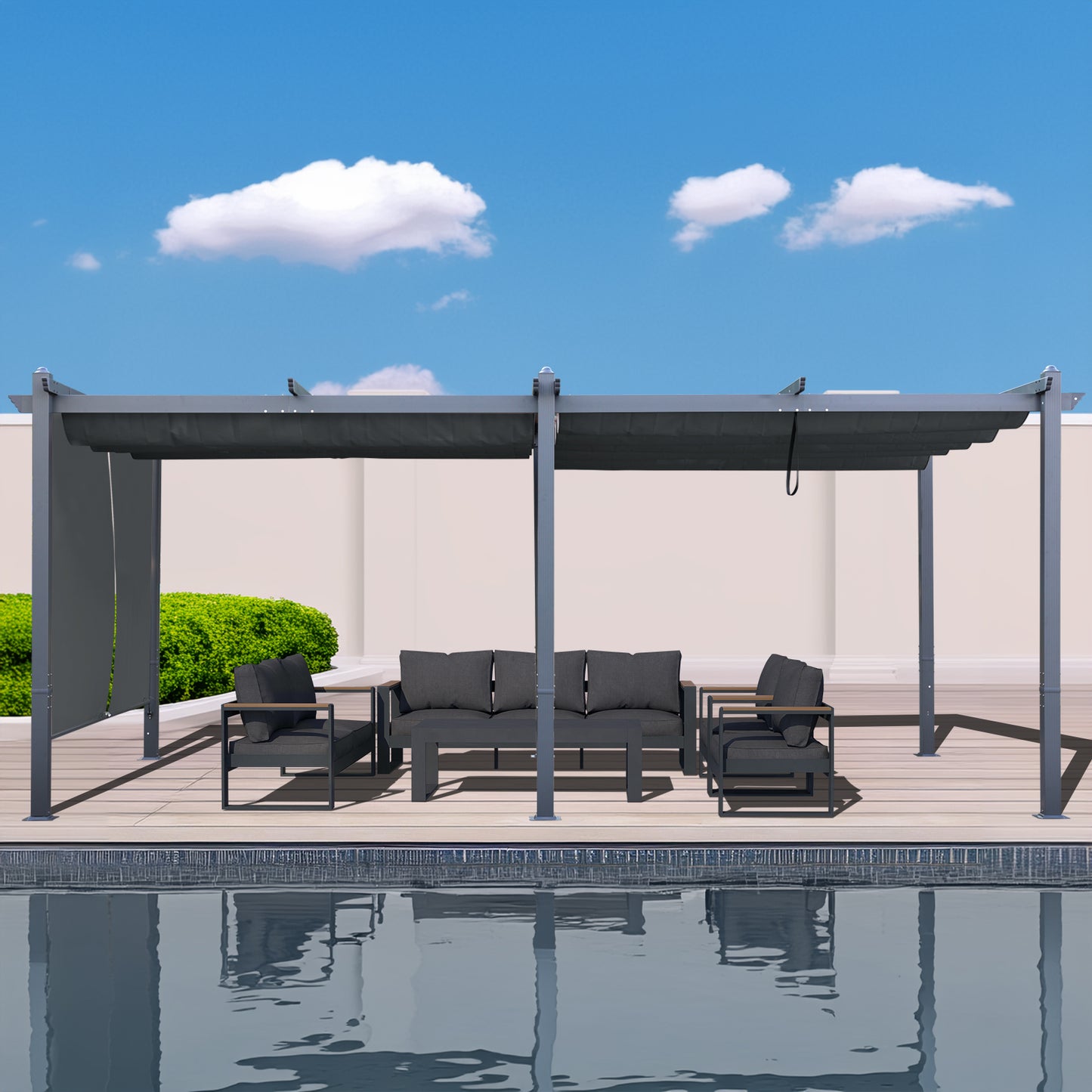 12x20 ft. Outdoor Pergola with Retractable Shade Canopy, Aluminum Frame, Roller Shade Curtain