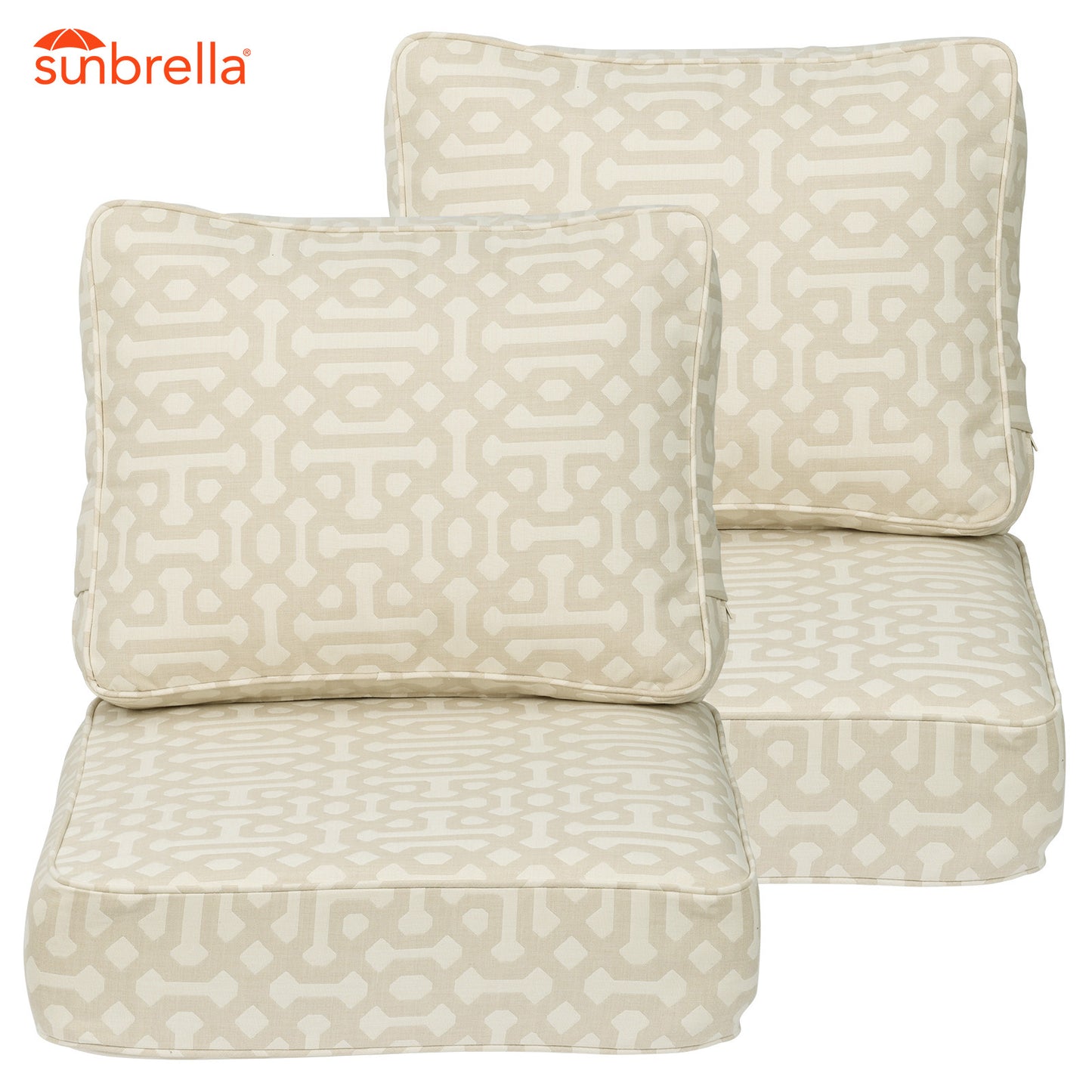 Premium Sunbrella Fabric Outdoor Patio Chair Cushions Set, Fretwork Flax Aoodor 