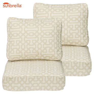 Premium Sunbrella Fabric Outdoor Patio Chair Cushions Set, Fretwork Flax Aoodor 